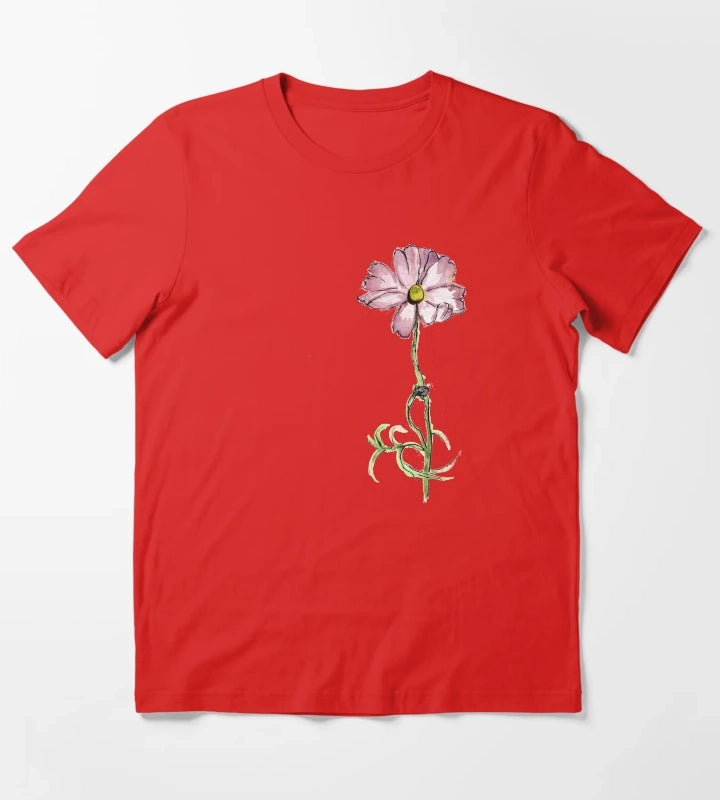 Pink Flower in Watercolour T-Shirt Red