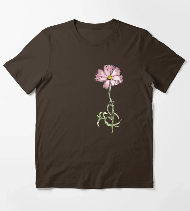 Pink Flower in Watercolour T-Shirt Brown