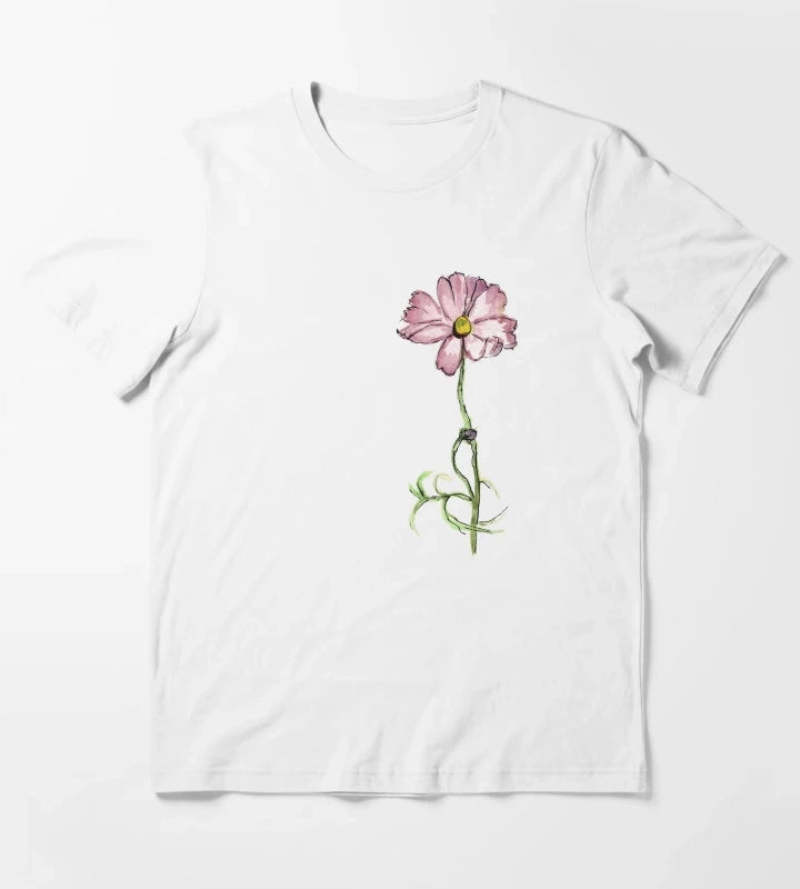 Pink Flower in Watercolour T-Shirt White