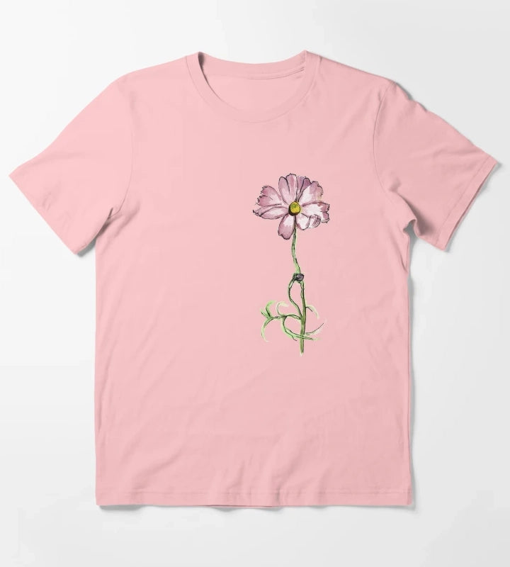 Pink Flower in Watercolour T-Shirt Dark Grey