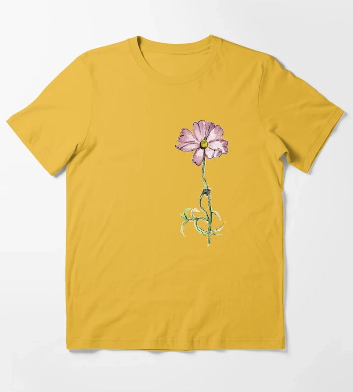 Pink Flower in Watercolour T-Shirt Yellow