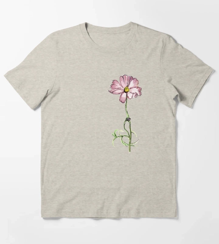 Pink Flower in Watercolour T-Shirt Cream