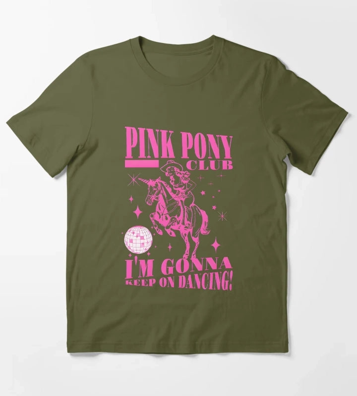 Pink Pony Club Keep On Dancing T-Shirt Olive Green