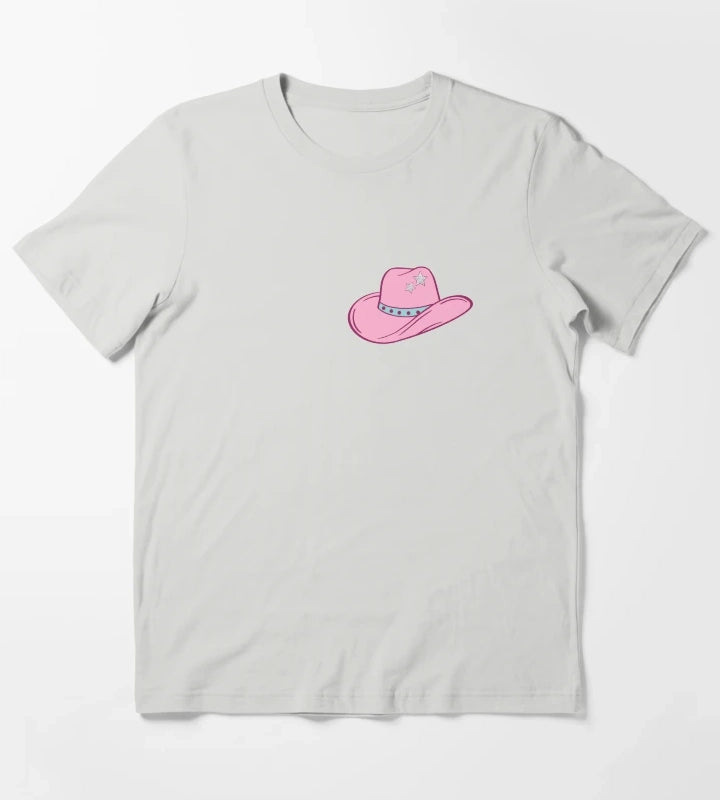 Pink Star Cowgirl Hat T-Shirt Light Grey