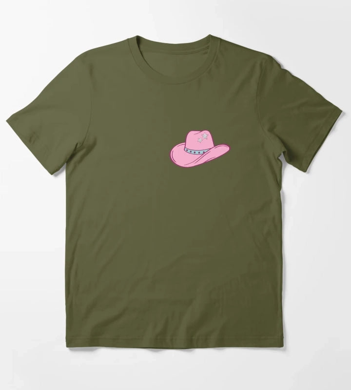 Pink Star Cowgirl Hat T-Shirt Olive Green
