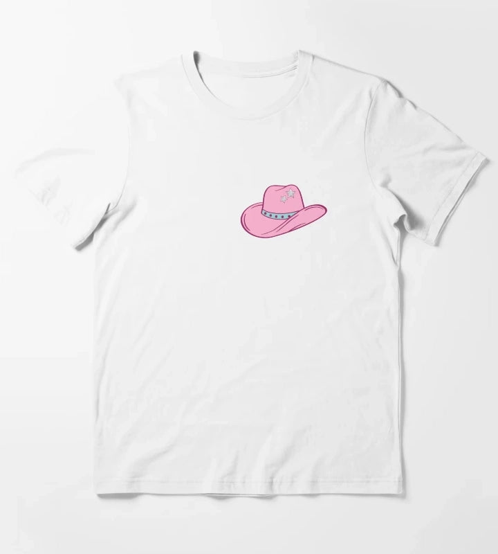 Pink Star Cowgirl Hat T-Shirt White