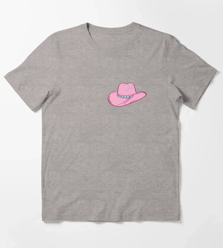 Pink Star Cowgirl Hat T-Shirt Heather Grey
