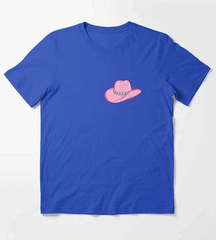 Pink Star Cowgirl Hat T-Shirt Blue