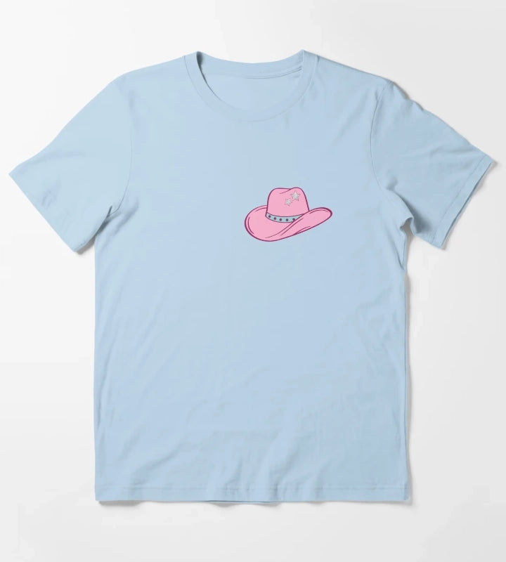 Pink Star Cowgirl Hat T-Shirt Sky Blue