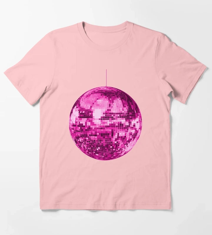 Pink Vintage Sparkling Disco Ball T-Shirt Dark Grey