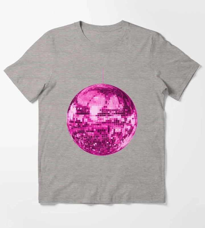 Pink Vintage Sparkling Disco Ball T-Shirt Heather Grey