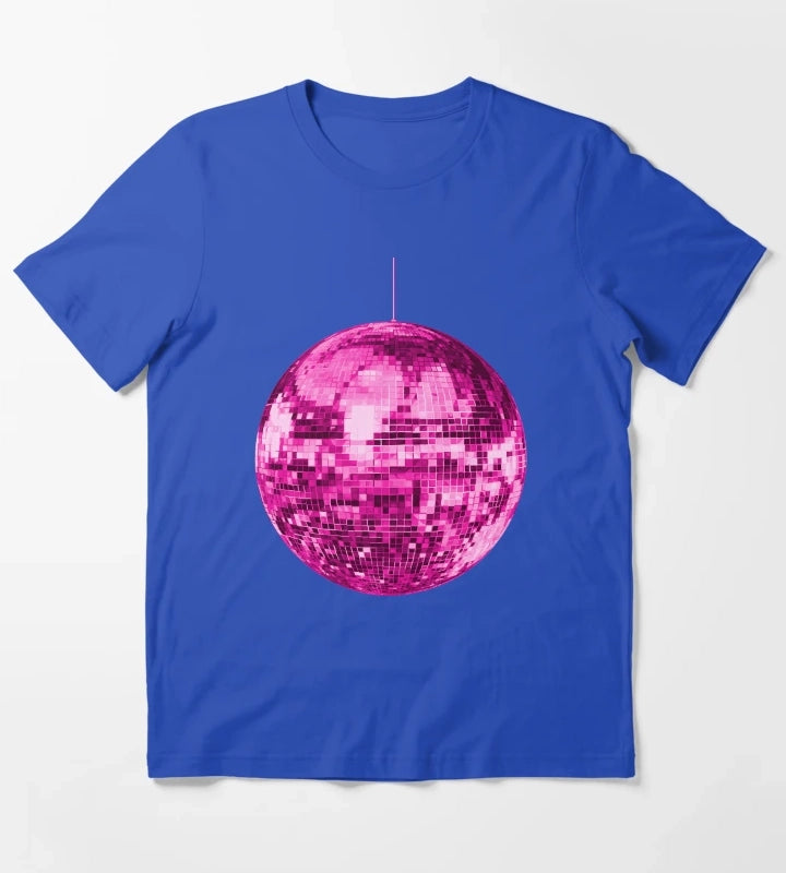 Pink Vintage Sparkling Disco Ball T-Shirt Blue