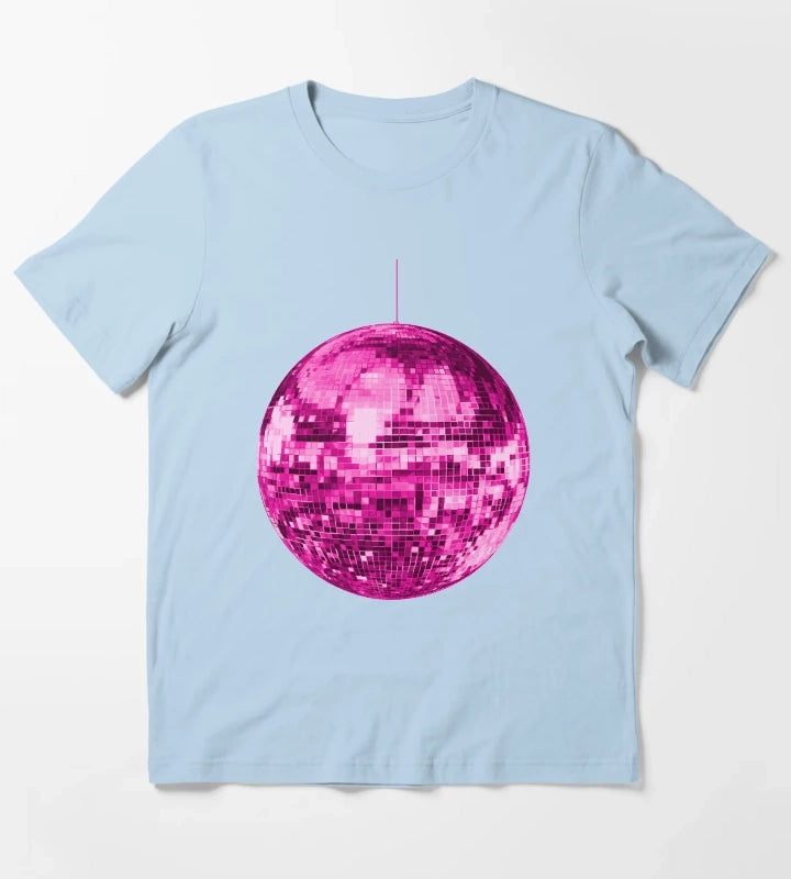 Pink Vintage Sparkling Disco Ball T-Shirt Sky Blue