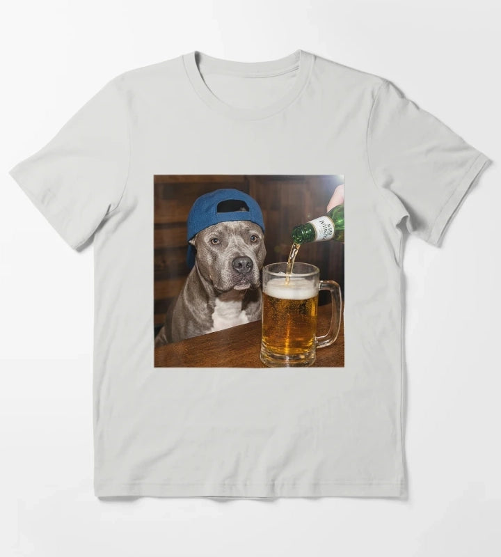 Pit Bull Drinking Beer Funny Dog Meme T-Shirt Light Grey