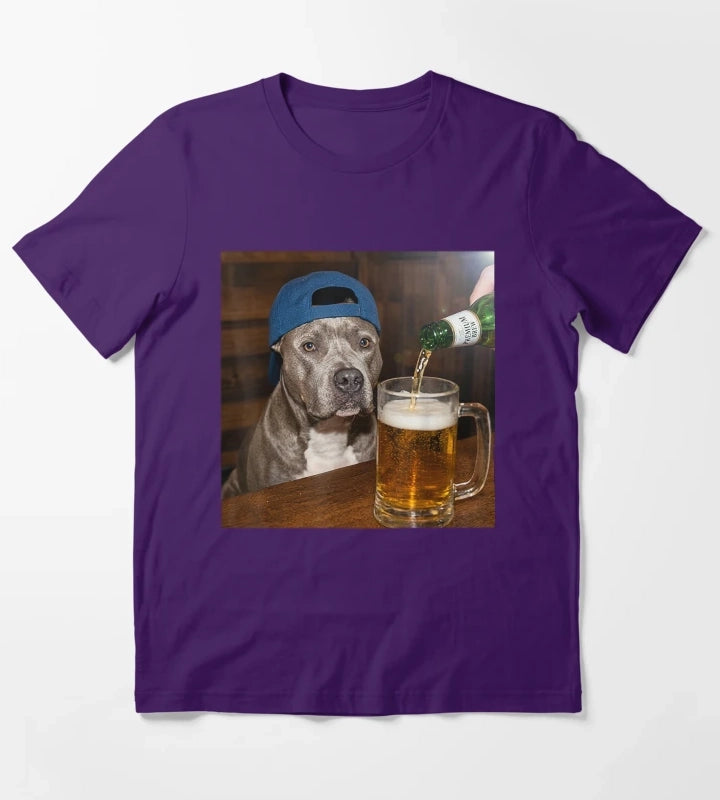 Pit Bull Drinking Beer Funny Dog Meme T-Shirt Purple