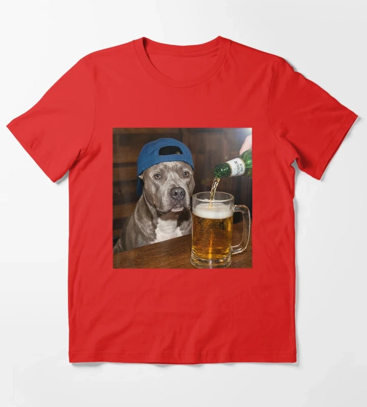 Pit Bull Drinking Beer Funny Dog Meme T-Shirt Red