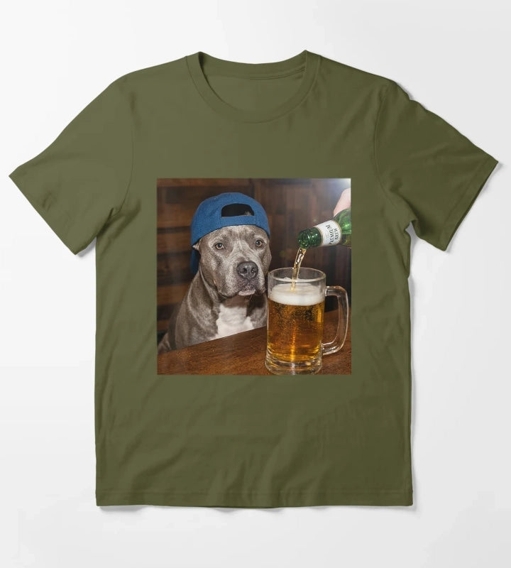 Pit Bull Drinking Beer Funny Dog Meme T-Shirt Olive Green