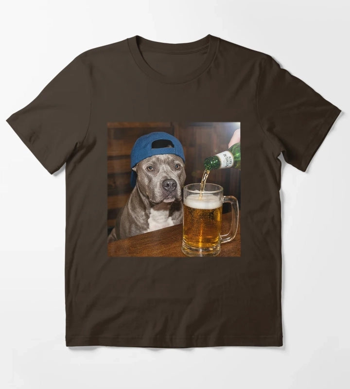 Pit Bull Drinking Beer Funny Dog Meme T-Shirt Brown
