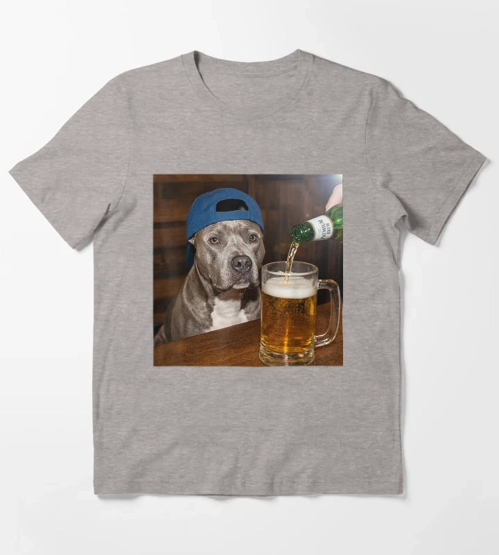 Pit Bull Drinking Beer Funny Dog Meme T-Shirt Heather Grey