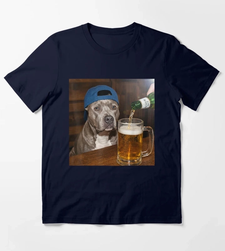 Pit Bull Drinking Beer Funny Dog Meme T-Shirt Navy