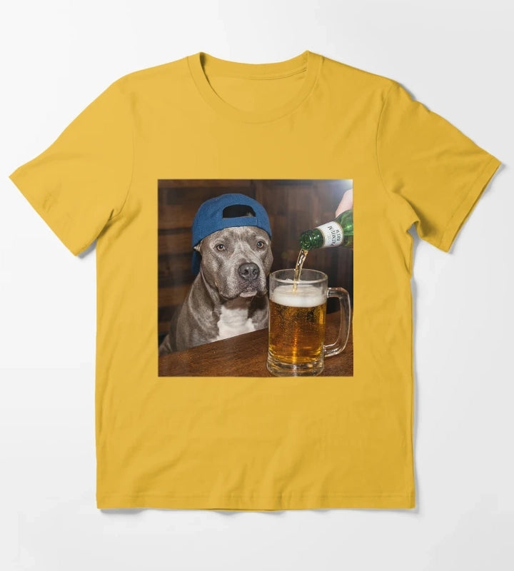 Pit Bull Drinking Beer Funny Dog Meme T-Shirt Yellow