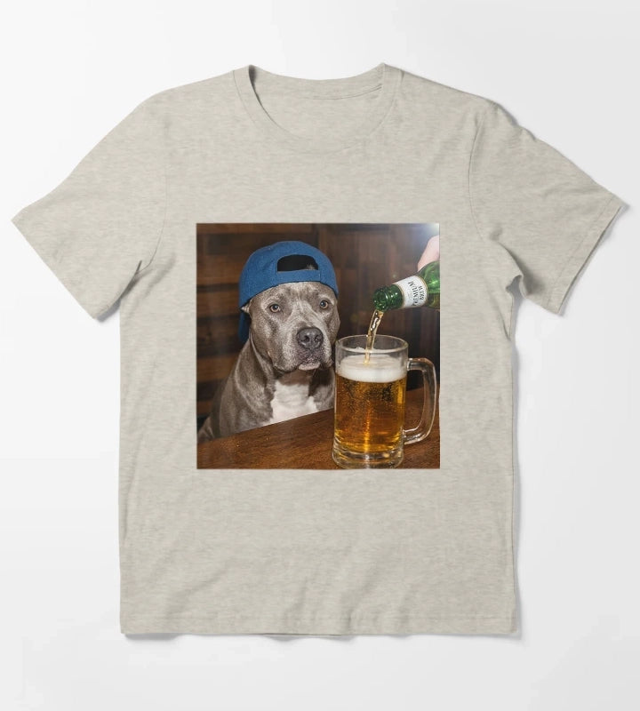 Pit Bull Drinking Beer Funny Dog Meme T-Shirt Cream