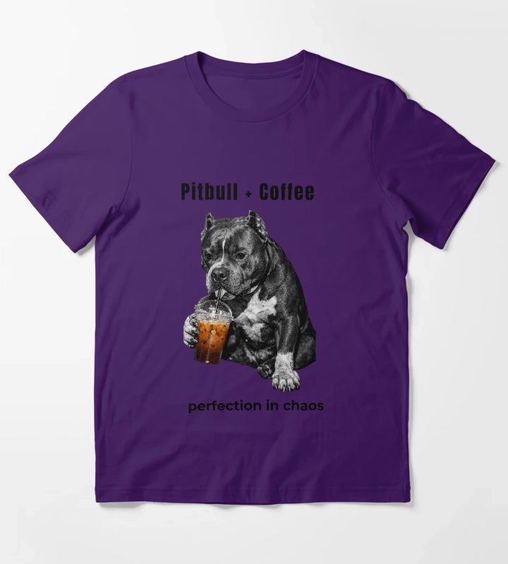 Pitbull Coffee Perfection in Chaos Funny Pitbull Drinking Coffee Shirt T-Shirt Purple