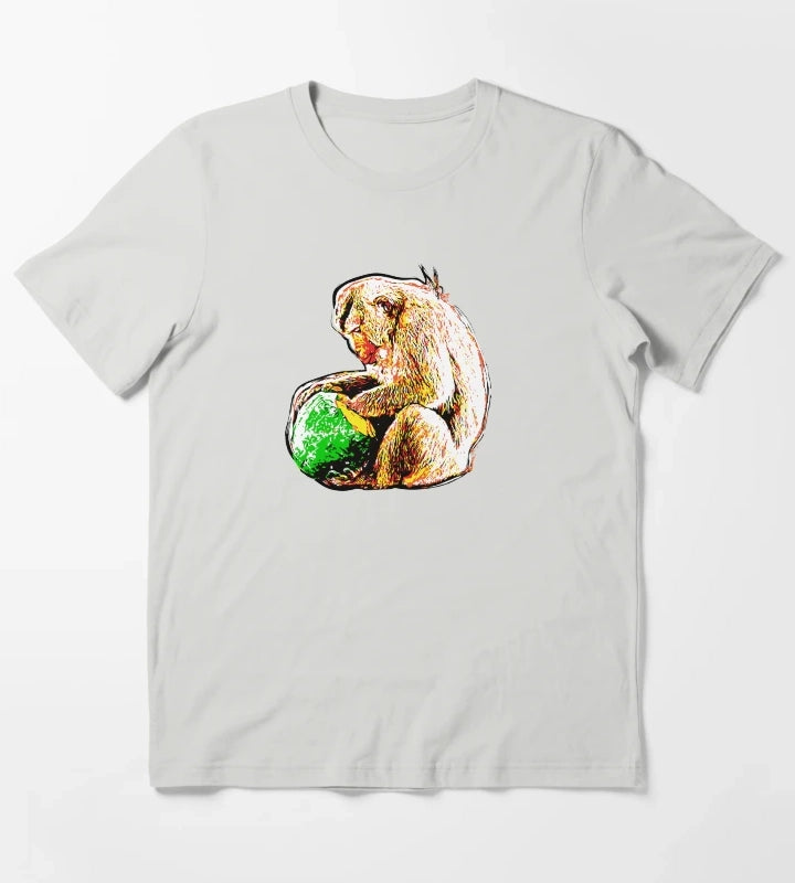 Pop Art Macaque Eating a Monkey T-Shirt Light Grey