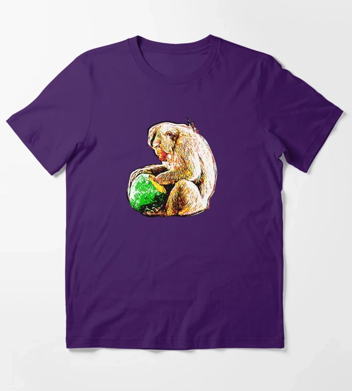 Pop Art Macaque Eating a Monkey T-Shirt Purple