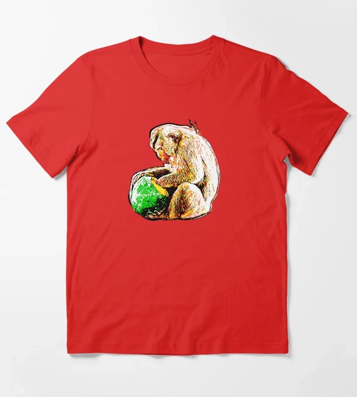 Pop Art Macaque Eating a Monkey T-Shirt Red