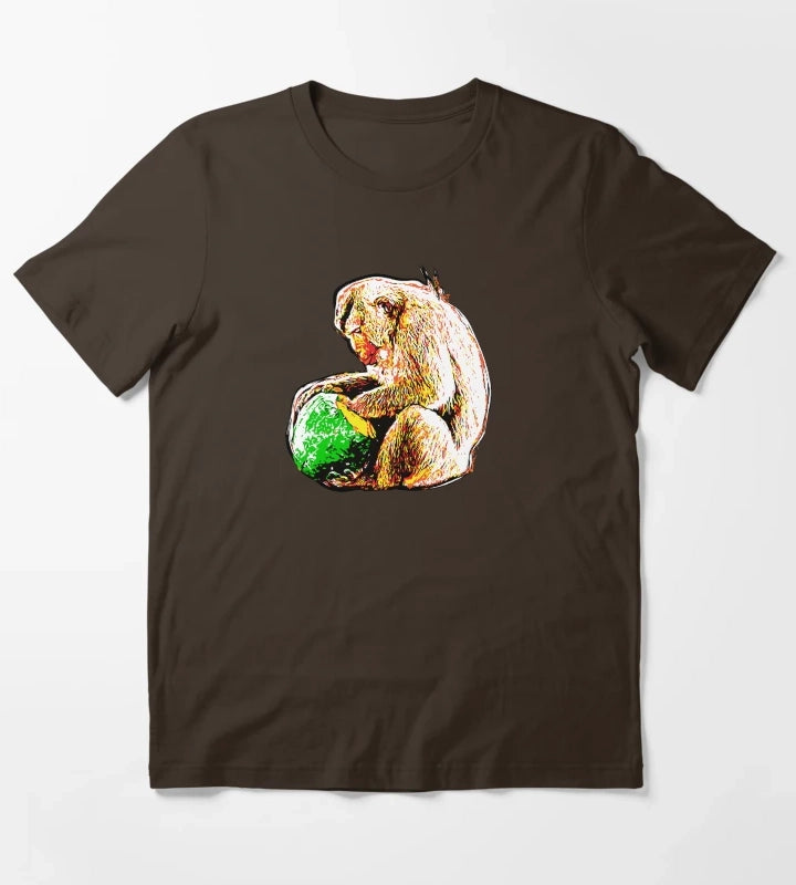 Pop Art Macaque Eating a Monkey T-Shirt Brown