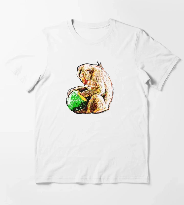 Pop Art Macaque Eating a Monkey T-Shirt White