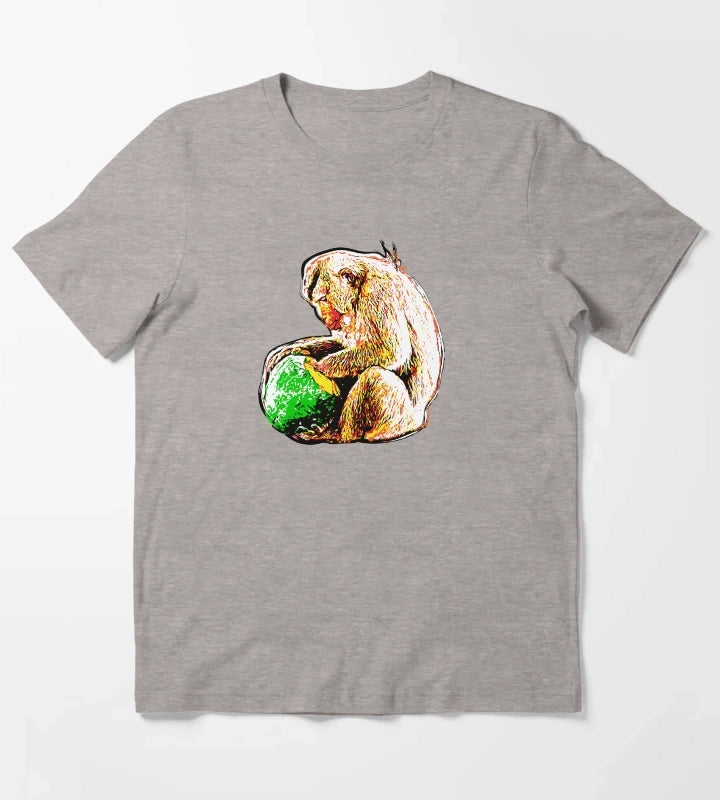 Pop Art Macaque Eating a Monkey T-Shirt Heather Grey