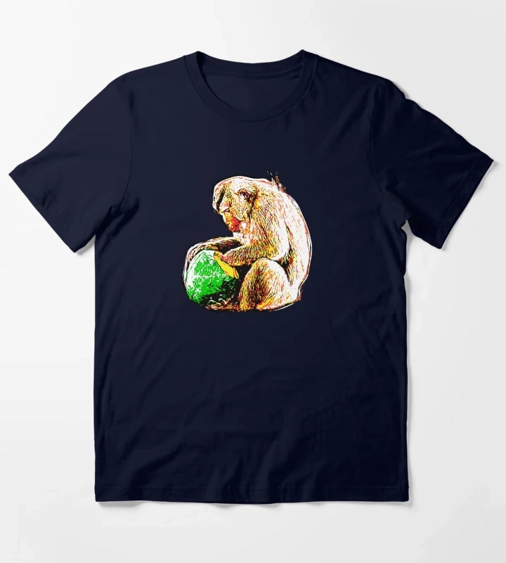 Pop Art Macaque Eating a Monkey T-Shirt Navy