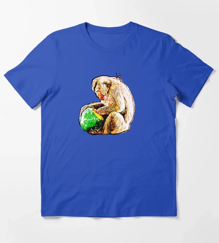 Pop Art Macaque Eating a Monkey T-Shirt Blue