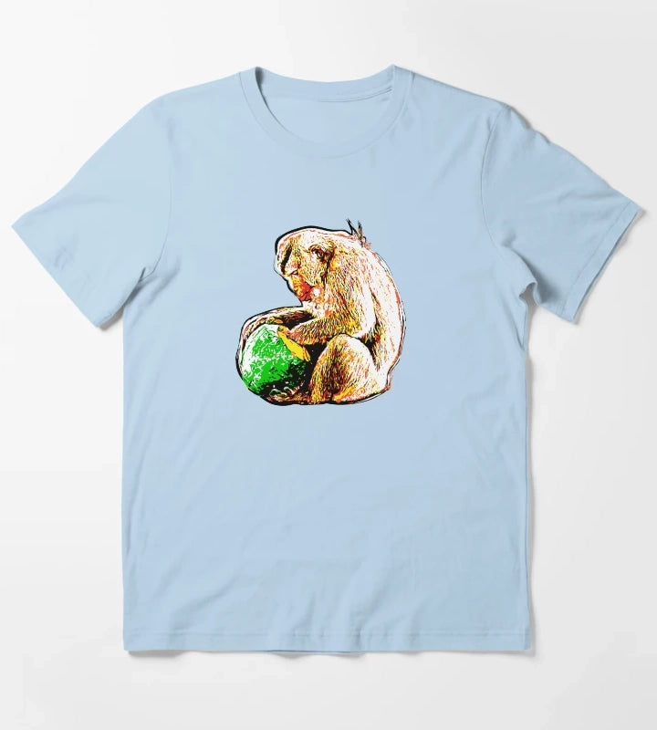 Pop Art Macaque Eating a Monkey T-Shirt Sky Blue