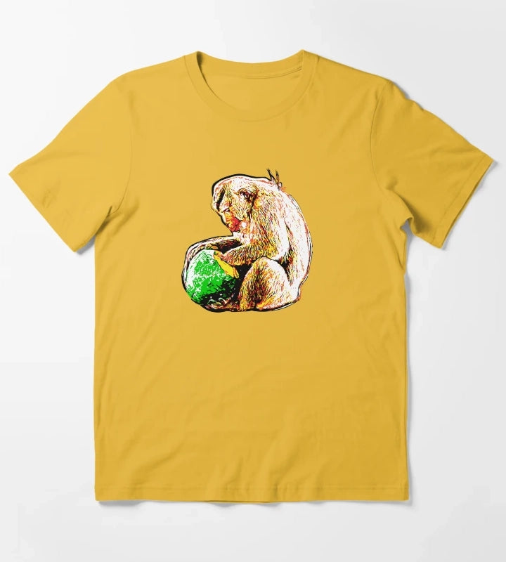 Pop Art Macaque Eating a Monkey T-Shirt Yellow
