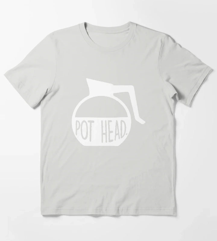 Pot Head Coffee Addict Art T-Shirt Light Grey