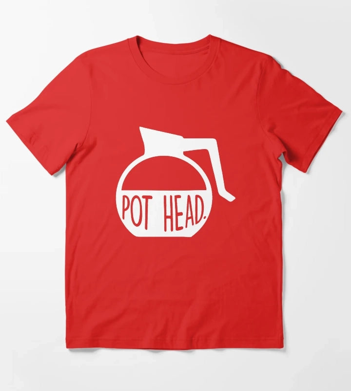 Pot Head Coffee Addict Art T-Shirt Red