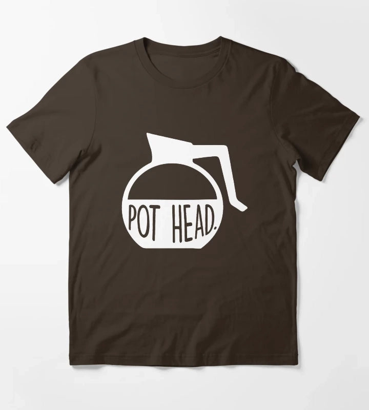 Pot Head Coffee Addict Art T-Shirt Brown