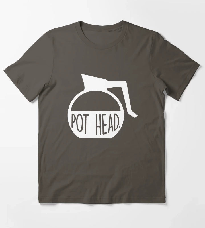 Pot Head Coffee Addict Art T-Shirt Dark Grey