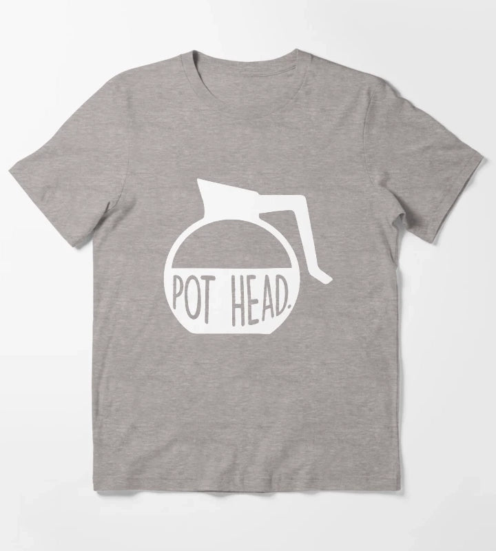 Pot Head Coffee Addict Art T-Shirt Heather Grey