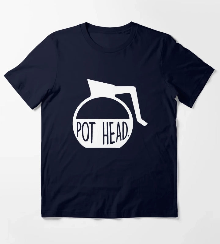Pot Head Coffee Addict Art T-Shirt Navy