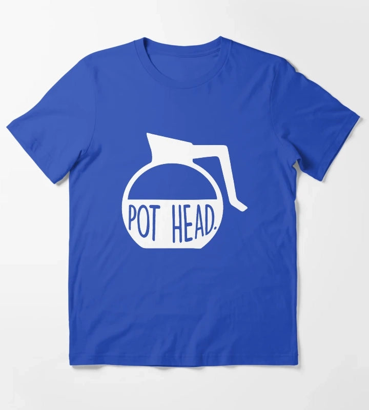 Pot Head Coffee Addict Art T-Shirt Blue