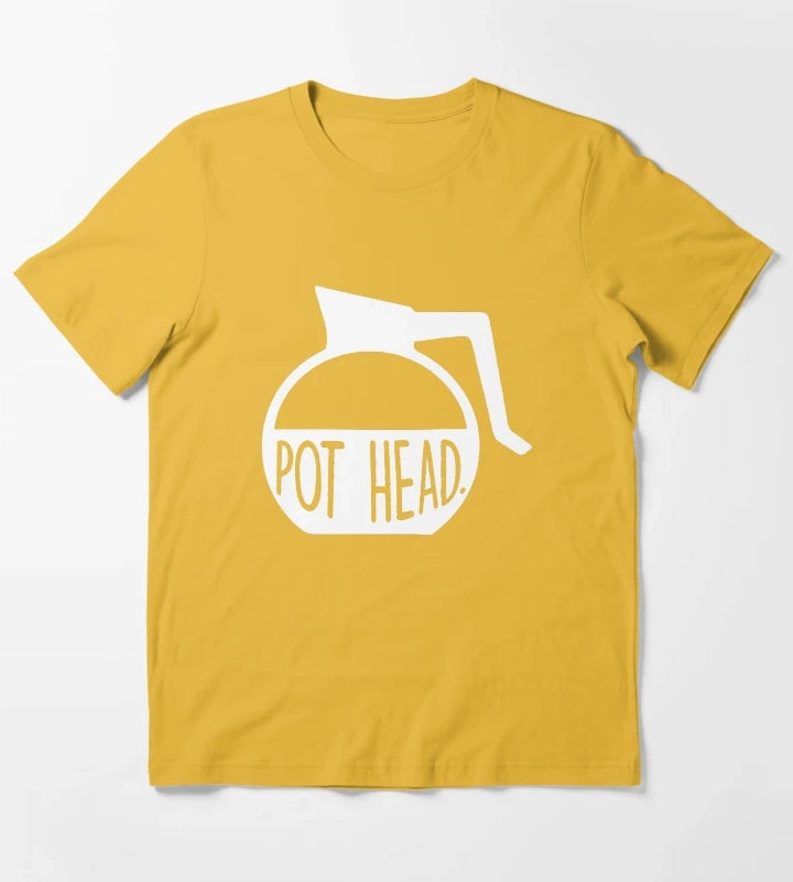 Pot Head Coffee Addict Art T-Shirt Yellow