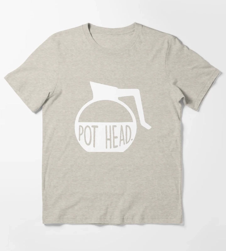 Pot Head Coffee Addict Art T-Shirt Cream