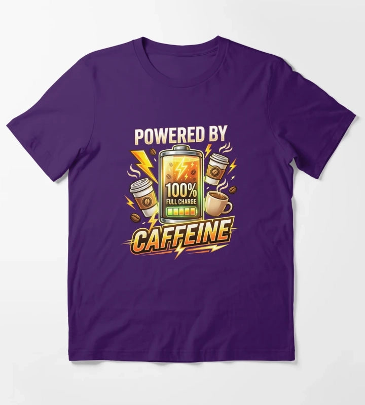 Powered By Caffeine Funny Coffee Lover Design T-Shirt Purple