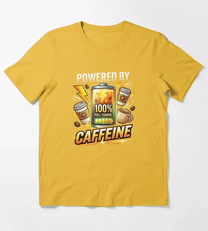 Powered By Caffeine Funny Coffee Lover Design T-Shirt Yellow