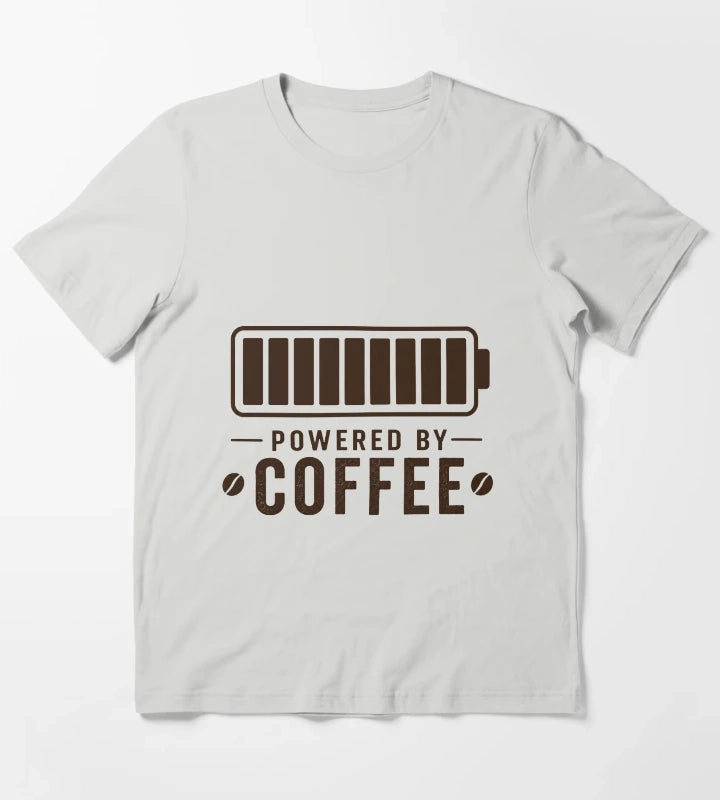 Powered By Coffee Battery Shirt Funny Coffee Lover Design Caffeine Fuel Gauge Minimalist Coffee Gift T-Shirt Light Grey