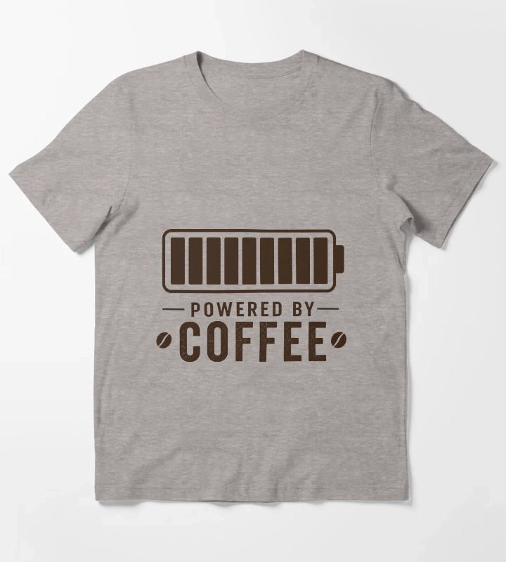 Powered By Coffee Battery Shirt Funny Coffee Lover Design Caffeine Fuel Gauge Minimalist Coffee Gift T-Shirt Heather Grey